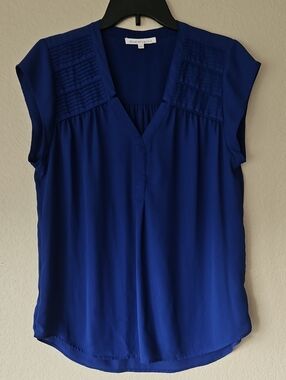 Daniel Rainn Women's Cap Sleeve Pleated Yoke Top - Royal Blue Large